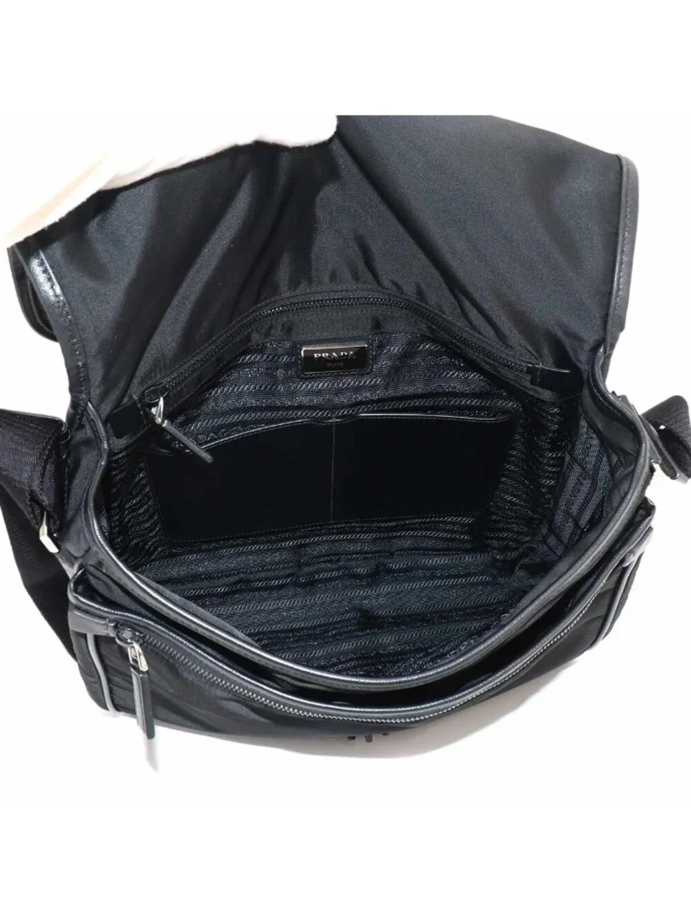 Prada Messenger Shoulder Bag Nylon Saffiano Leather Nero Black